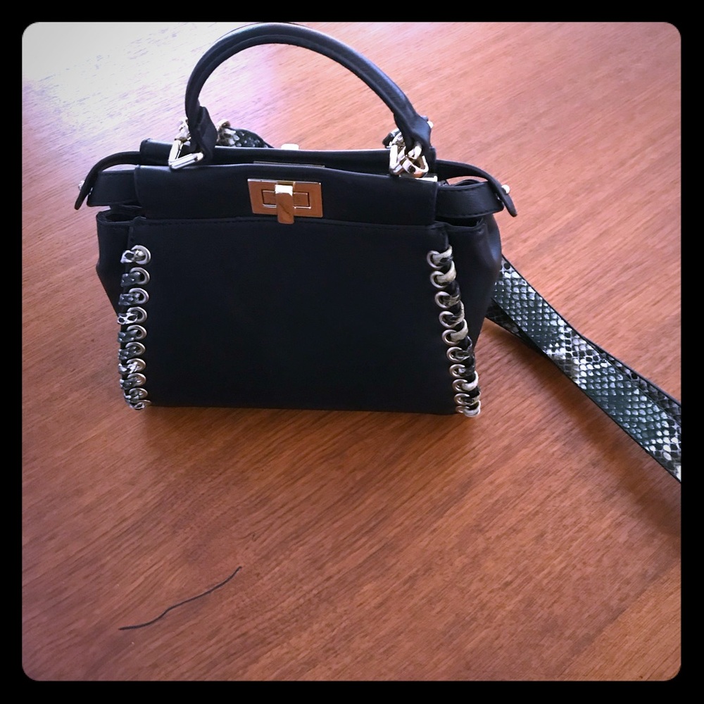 Black Purse with Python Print Strap